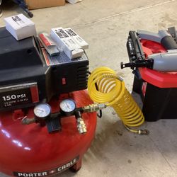 Porter Cable, Pancake Compressor 6 Gallon 150 Psi  Includes 3  Finished Nailers 