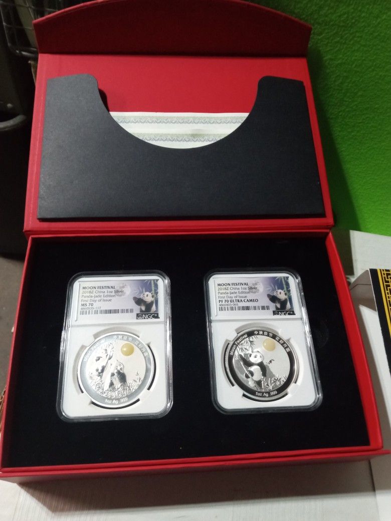 Moon Festival 2018Z China 1 Oz Silver Panda Jade Edition 2-Coin Set
