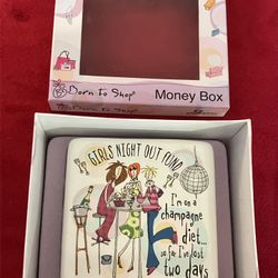 BORN TO SHOP SHOPPING FUND CERAMIC PIGGY COIN BANK MONEY BOX