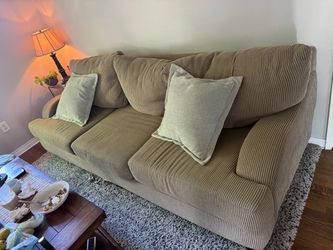 Tan Ribbed Corduroy Sofa 8.5x3.5