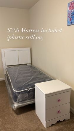 Twin bed frame , mattress,nightstand,&tv