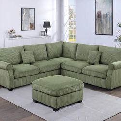 Corduroy Sectional Sofa With Ottoman