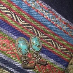 Vintage Turquoise And Silver Clip In Earrings 