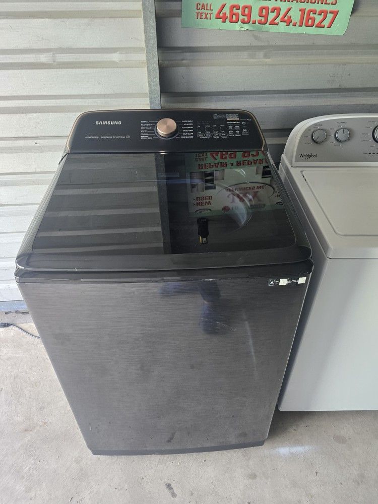 Samsung 27" Smart Top Load Washer 5.4 cu. ft. with Pet Care Solution and Auto Dispense
System - Brushed Black