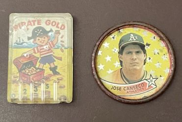 CRACKER JACK Pirate Gold Pinball Machine A's Canseco Baseball Prize Game Toy (2)