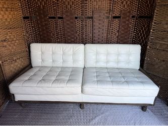 Antique color Ivory Leather, Grid- Tufted Two-Seat Sofa $66