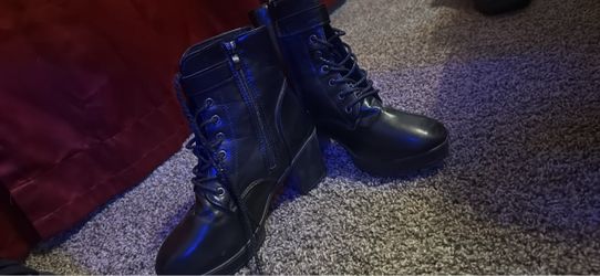 Black Leather Lace-Up Combat Boots