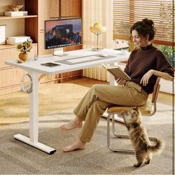 One-Piece Standing Desk , 48"x30" Electric Height Adjustable  Multi-Monitor Setups White D-2