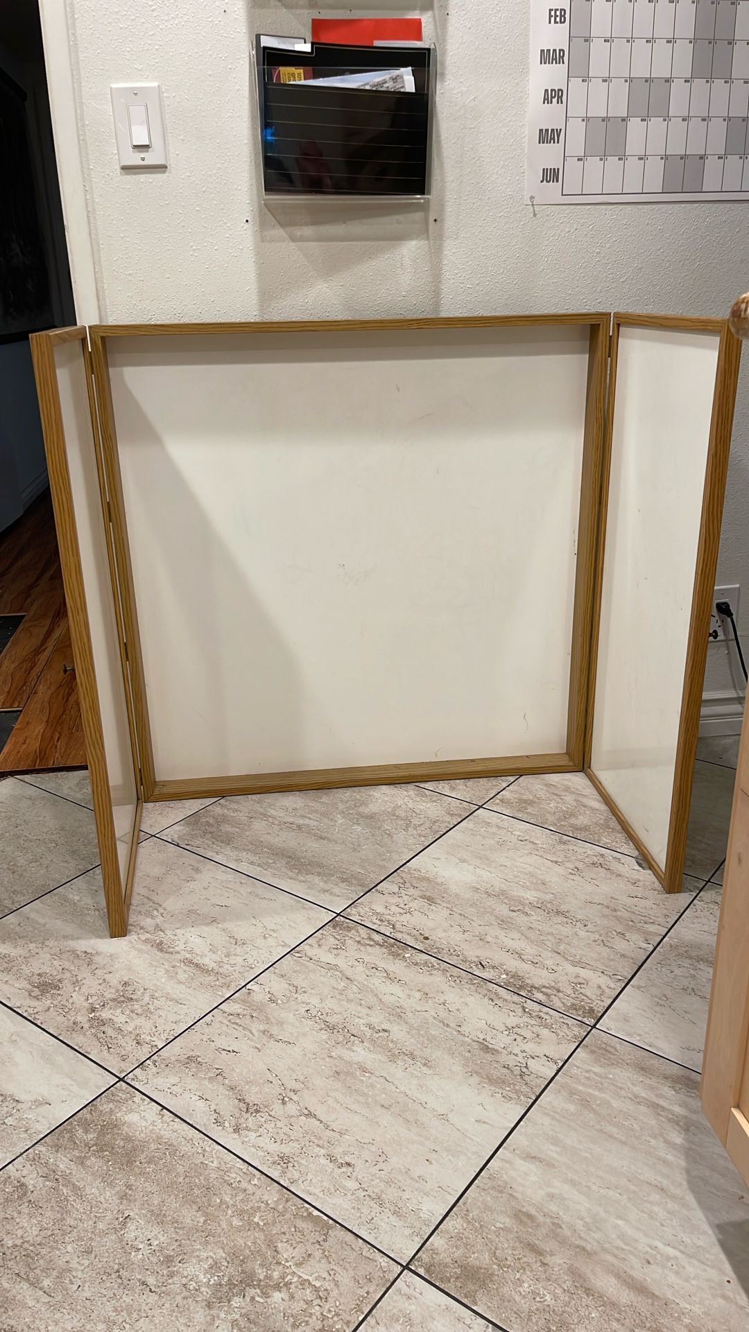 Great Condition Large Trifold Three Pane White Board With Front Lock