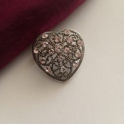 Valentine's Day  Special !! Vintage Pink Stones &Silver Heart Brooch