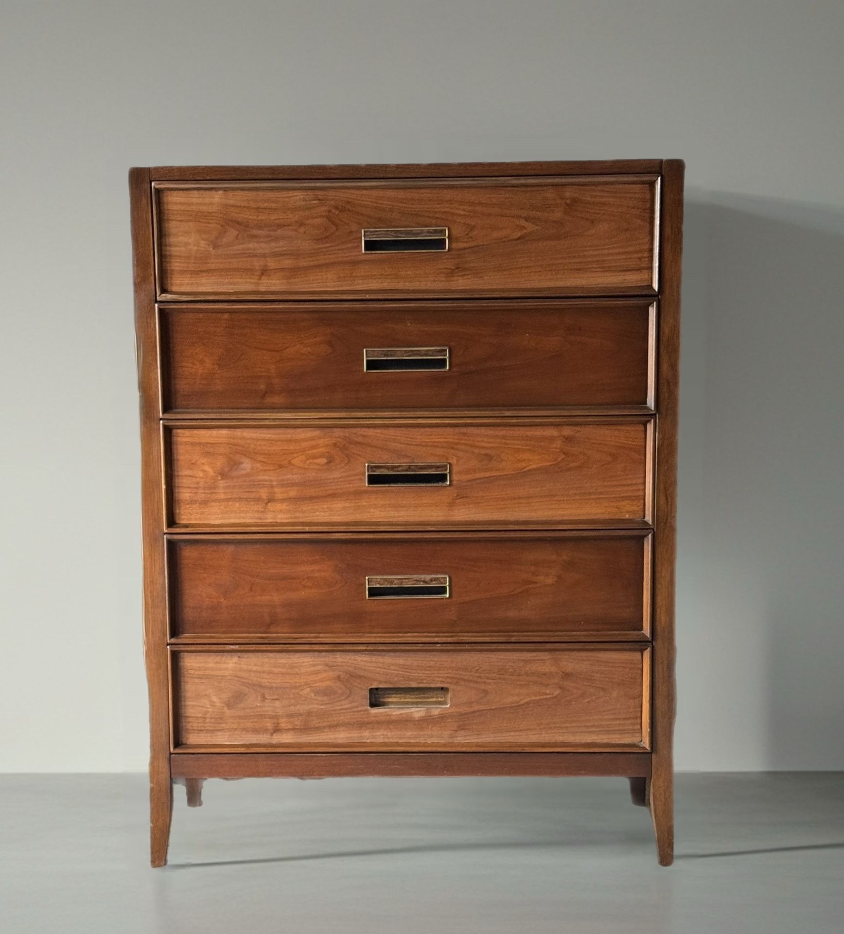 Drexel Vintage MCM Walnut Highboy 5 Drawer Dresser