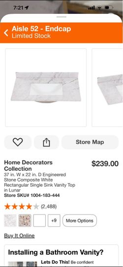 Home Decorators Collection 37in Vanity Top Lunar