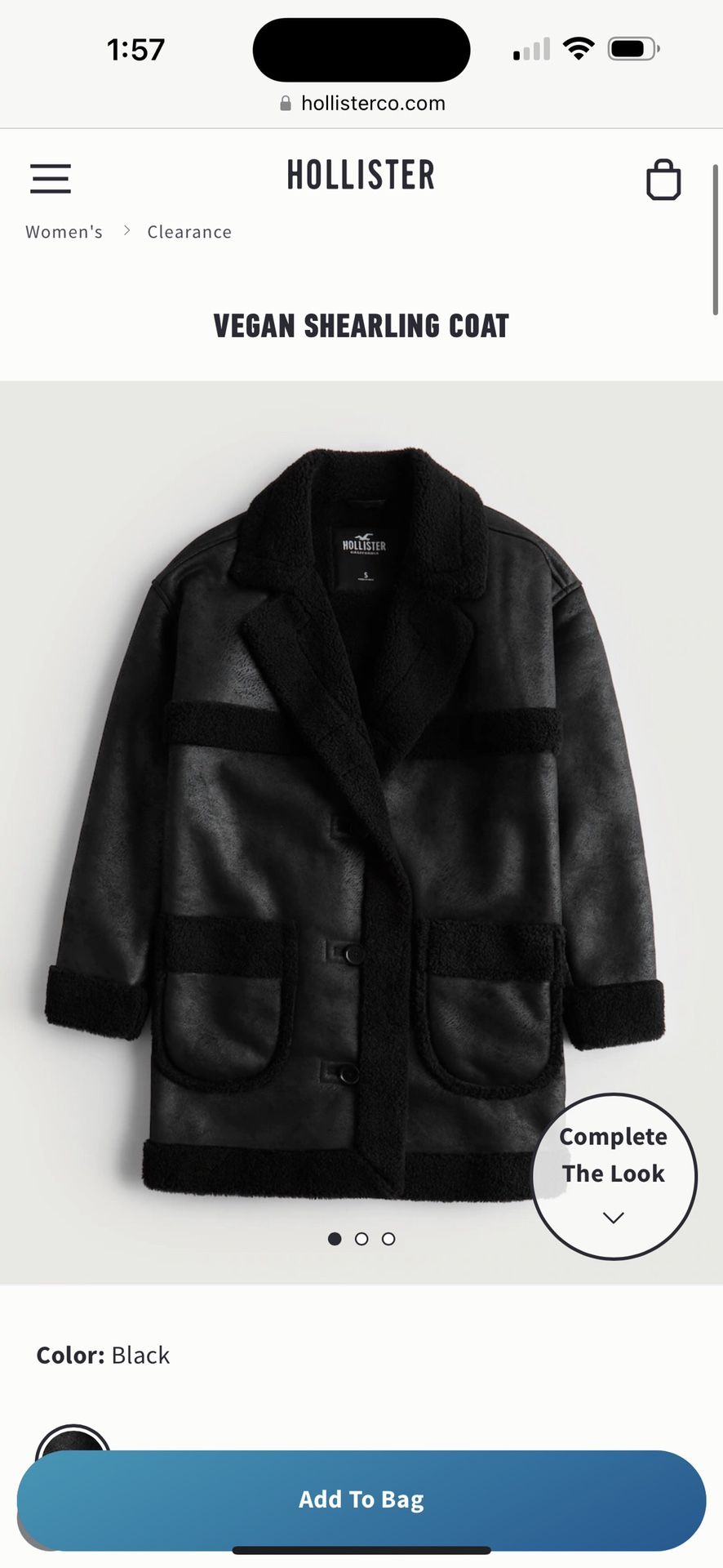 Hollister Jacket New Vegan Sherpa Size Medium Large