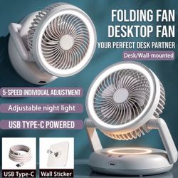 Folding Desk & Wall Fan with Night Light - USB Type-C