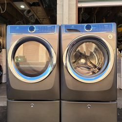 Electrolux Front Load Washer And Stackable Gas Dryer Set With Pedestals 