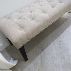 Linen Tufted Bench  
