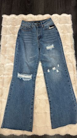 Wide leg, distressed jeans