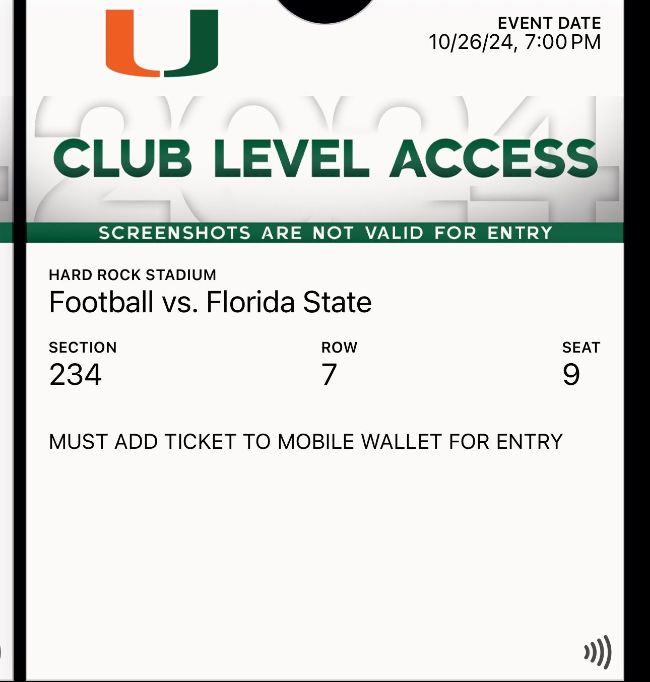 UM Vs FSU Tickets for Sale in Miami Gardens, FL OfferUp