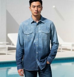 Sun & Stone Western Pearl Snap Shirt Men’s XL Ombré Blue long sleeve