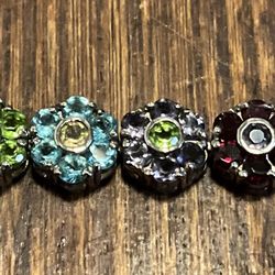 Multi gemstones sterling silver flower bracelet 7 inches