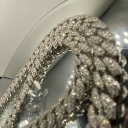 MOISSANITE Cuban Link Chain White Gold Plated 