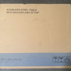 NEW 36”x30” Stainless Steel table w/backsplash