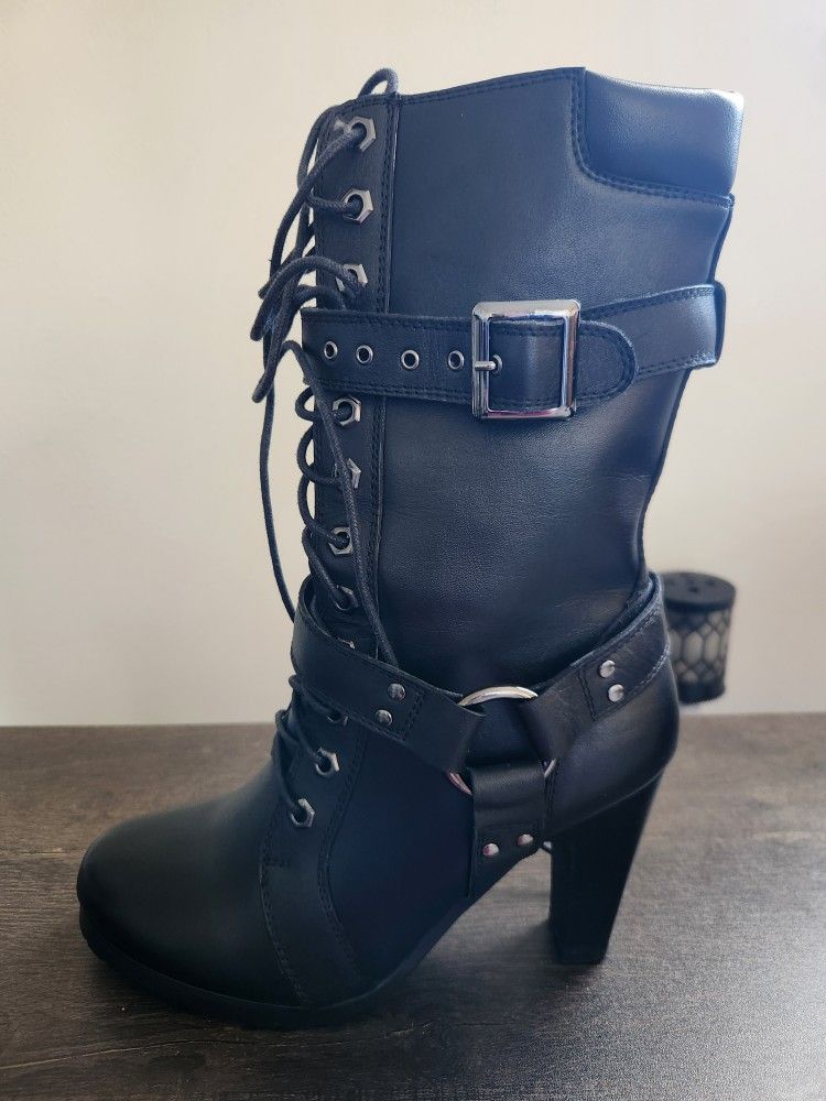 Womens Leather Black Riding Boots, Brand New Still In Box