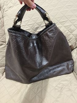 Preloved dark brown leather hobo bag