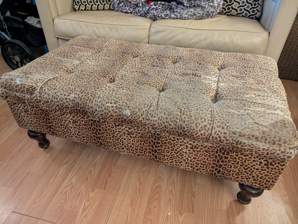 Large Leopard Tufted Ottoman With Storage