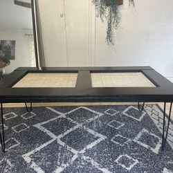 Mid Century Style Solid Wood & Rattan Coffee Table OBO