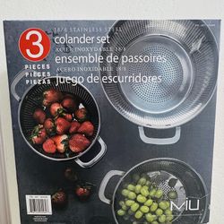 🔥 MIU 3 Piece 18/8 Stainless Steel Colander Set NEW