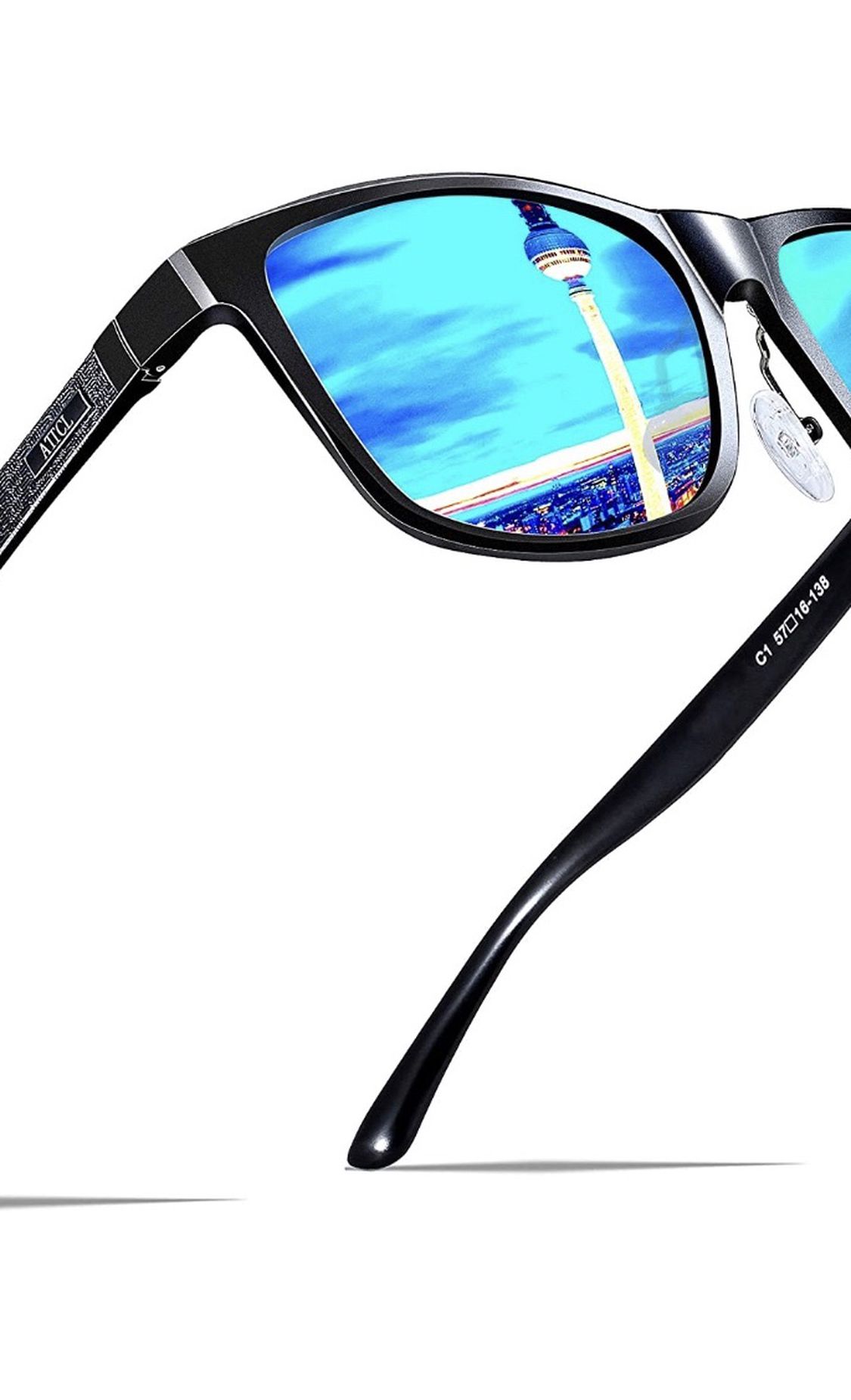 ATTCL Men’s Retro Polarized Sunglasses For Men, Black/Blue