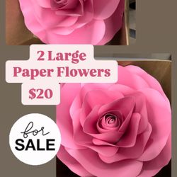 2 Large Pink Paper Flowers