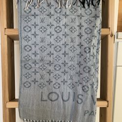 Louis Vuitton Denim Monogram Scarf Shawl - Lot of 2 for Sale in