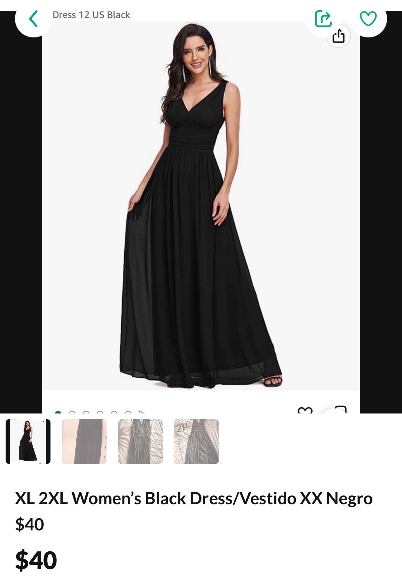 2XL Long Black Dress/Vestido Largo Negro $40