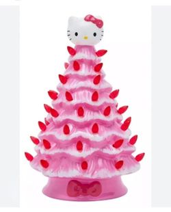 Hello Kitty Pink Ceramic Christmas Tree Lights Up New
