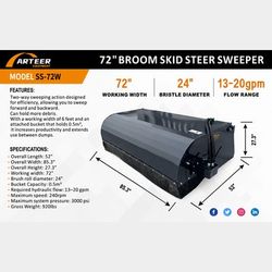 2026 Skid Steer 72" Sweeper Attachment w/ Catch. New!