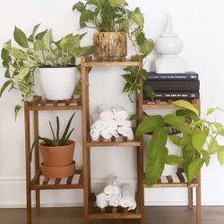 Free form multi-tiered solid wood plant stand heavy-duty multi-tier wood flower rack plant stand wood shelves bonsai display shelf Spa