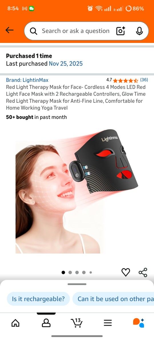 Red Light Therapy Mask for Face- Cordless 4 Modes LED Red Light Face Mask with 2 Rechargeable Controllers, Glow Time Red Light Therapy Mask for Anti-F