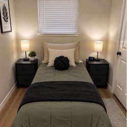 NEW - Set of 2 BLACK Rustic Nightstands