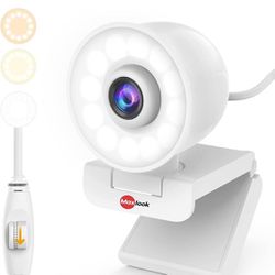 New! Full HD Streaming Webcam: 1080P Webcam Built in Adjustable Ring Light and Dual Stereo Mic, Plug & Play, for Zoom Meeting Skype YouTube Streamer