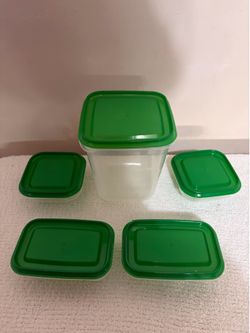 Ikea 5  Pieces Green & Clear Plastic Food Saver W/Lids