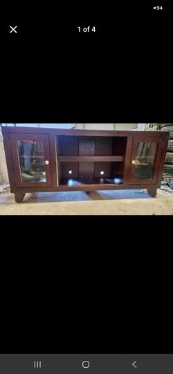 Dark Wood TV Stand with Glass Doors