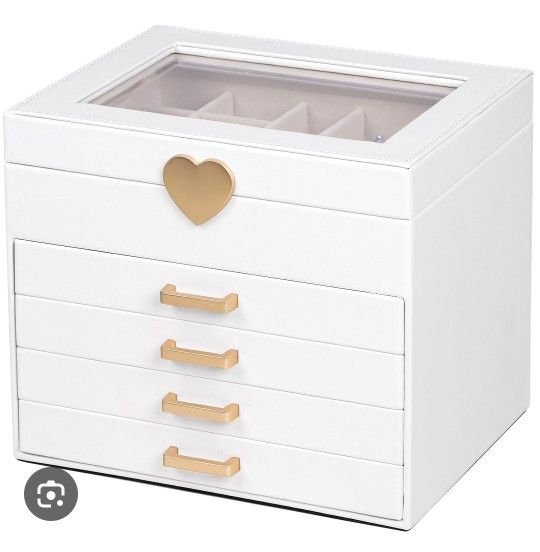 Jewelry Box Organizer with Glass Lid, 4-Layer Jewelry Storage