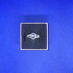 Kashmir Kyanite and White Zircon Split Shank Ring in Platinum Over Sterling Silver .925