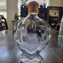 Collectible  Heart Shaped Pressed Glass Vase / Bottle w Cork Italy