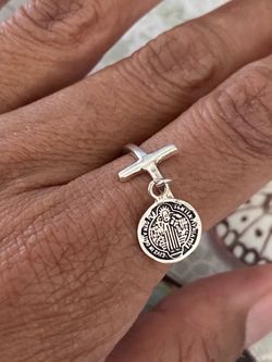 Silver 925  St. Benedict Medal Cross Charm Ring