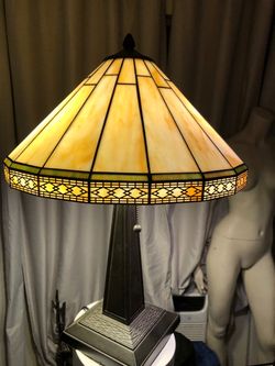 Vintage Tiffany-Style Mission Stained Glass Table Lamp