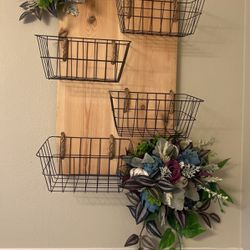 Basket Wall Decor With Wood Flowers