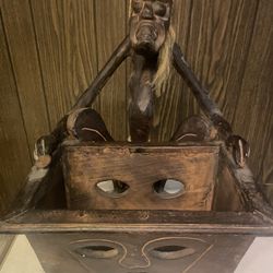 Vintage Wooden Tribal Hand Carved Book/Magazine Holder.